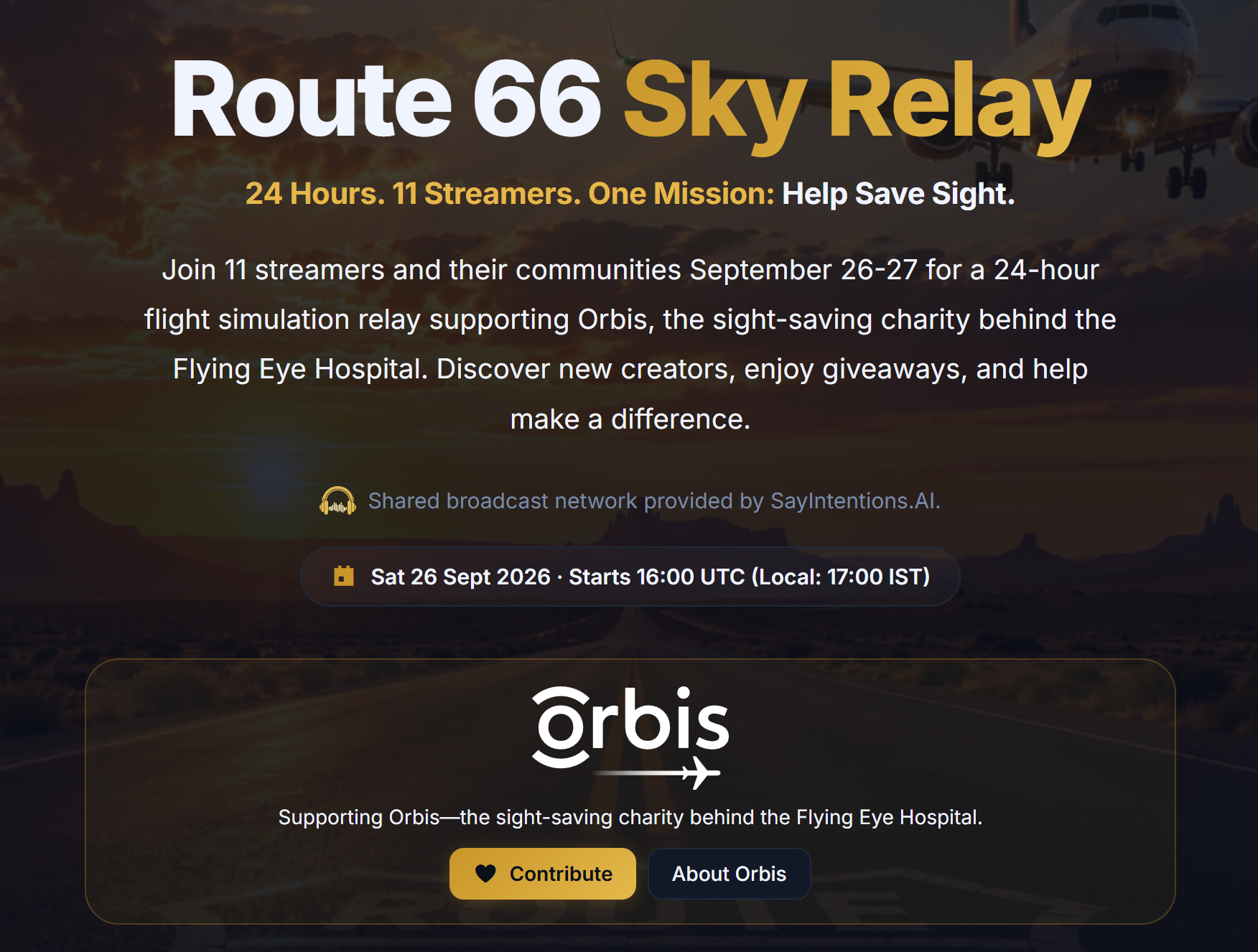 Route 66 Sky Relay supporting Orbis